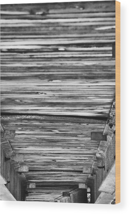 Black And White Wood Print featuring the photograph Under the Footbridge by Christi Kraft