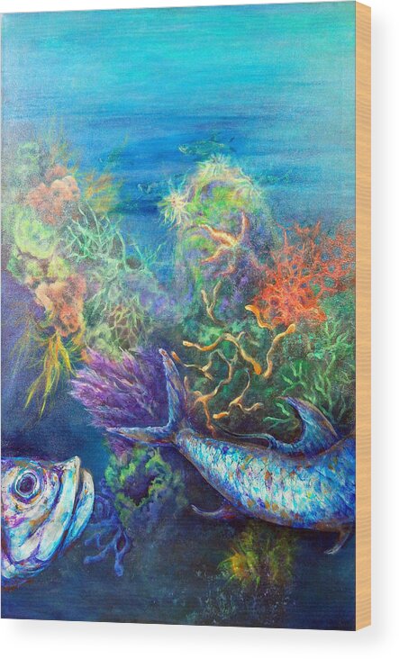 Florida Keys Wood Print featuring the painting Jesus Reef by Ashley Kujan