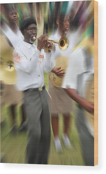 Jamaican Trumpet Player Wood Print featuring the photograph Unlikely Trumpet Player by Audrey Robillard