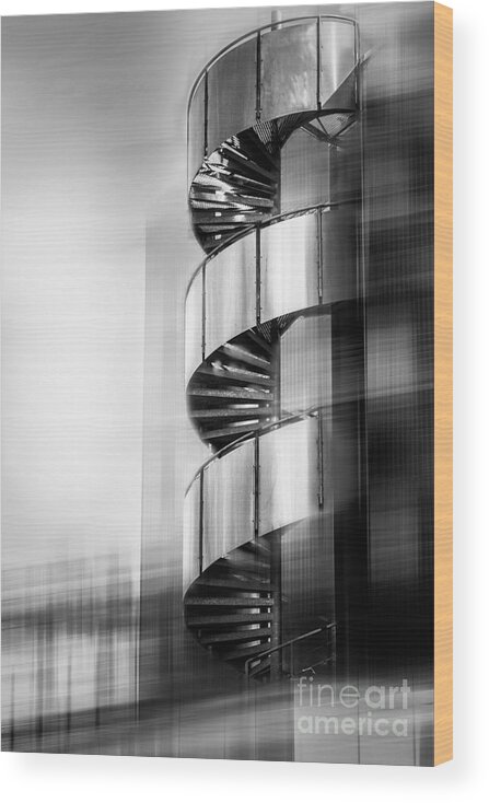 Stairs Wood Print featuring the photograph Urban Drill - C - Bw by Hannes Cmarits