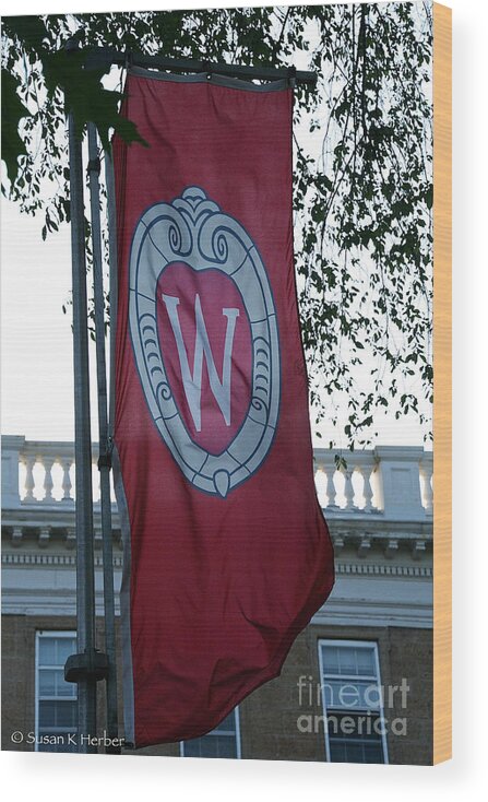 University Wisconsin Wood Print featuring the photograph UW Flag by Susan Herber