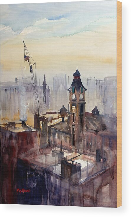 Ryan Radke Wood Print featuring the painting View from the 14th Floor - Milwaukee by Ryan Radke