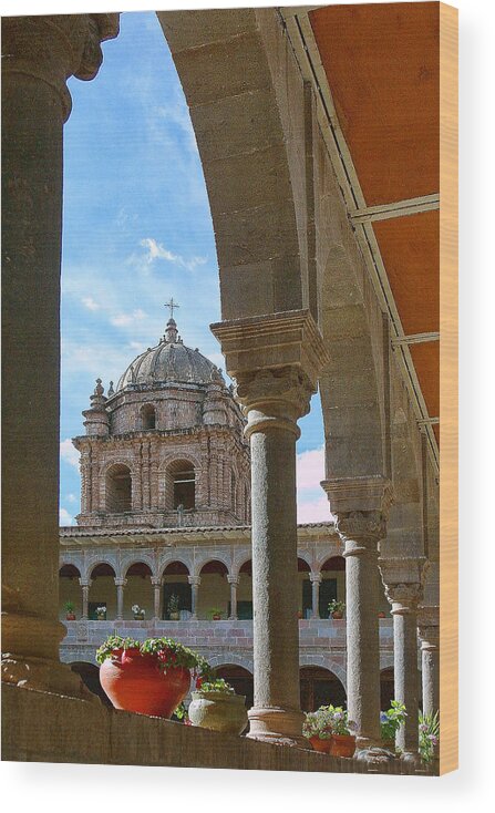 Travel Wood Print featuring the photograph View of Bascilica Tower Through an Archway by Linda Phelps