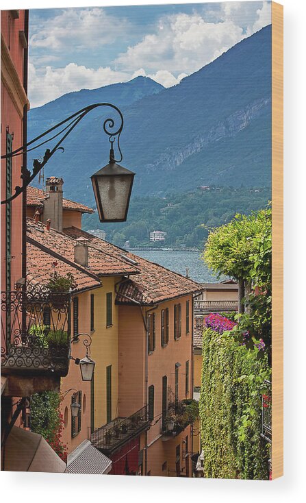 Tranquility Wood Print featuring the photograph View Of Lake Como From Upper Street by Melinda Moore