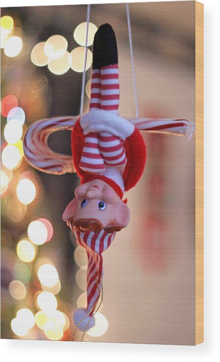 Vintage Christmas Elf Wood Print featuring the photograph Vintage Christmas Elf Trapeze by Barbara West