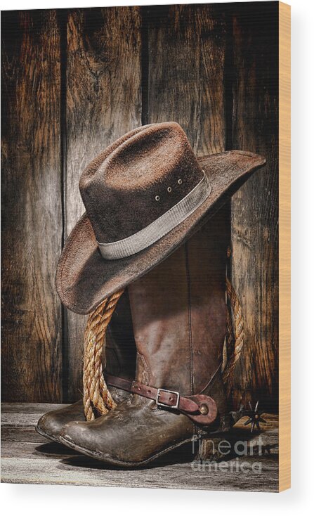 Cowboy Wood Print featuring the photograph Vintage Cowboy Boots by Olivier Le Queinec