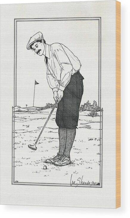 Vintage Golf Wood Print featuring the drawing Vintage Golfer by Ira Shander