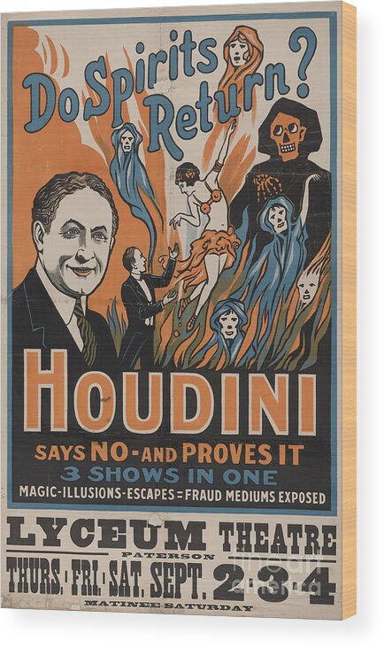 Houdini Wood Print featuring the photograph Vintage Houdini Poster by Action