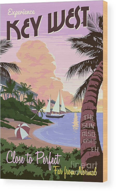 Vintage Key West Travel Poster Wood Print featuring the drawing Vintage Key West Travel Poster by Jon Neidert