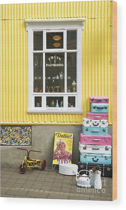 Vintage Wood Print featuring the photograph Vintage Shop In Akureyri Iceland by JM Travel Photography