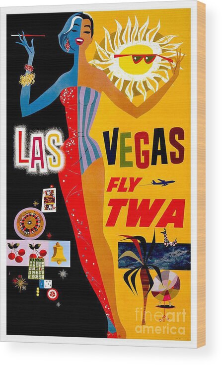 Vintage Wood Print featuring the photograph Vintage TWA Las Vegas Travel Poster by Action