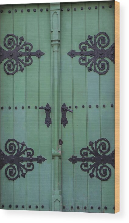 Arch Wood Print featuring the photograph Vintage Wooden Green Door Close-up by Bogdan Khmelnytskyi