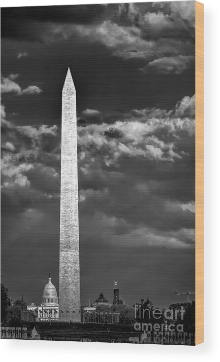 Washington Dc Wood Print featuring the photograph Washington Monument in cloudy sky by Izet Kapetanovic