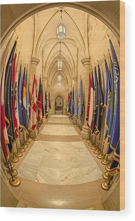 Washington National Cathedral Wood Print featuring the photograph Washington National Cathedral State Flags by Susan Candelario