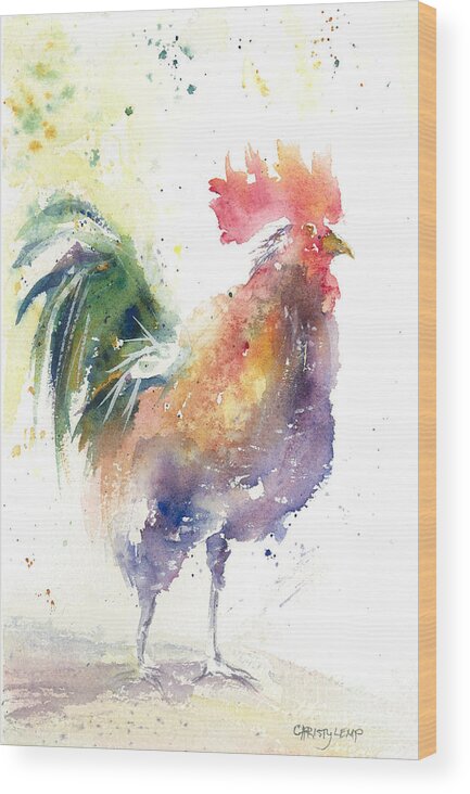 Rooster Wood Print featuring the painting Watchful Rooster by Christy Lemp