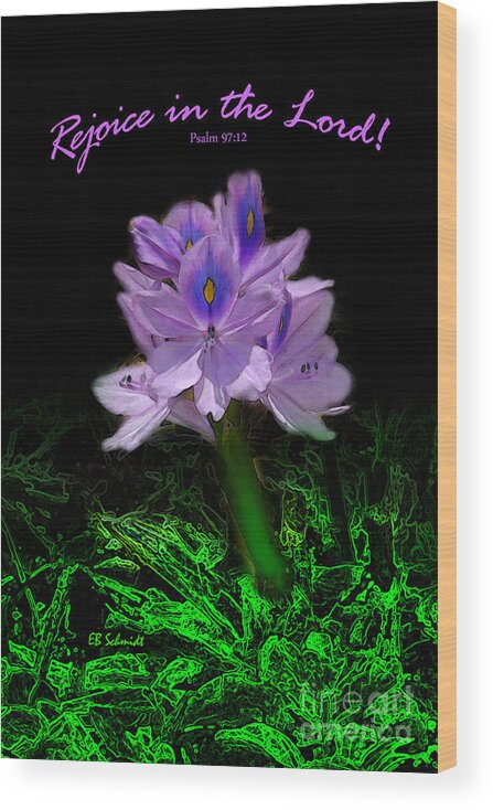 Rejoice In The Lord Wood Print featuring the digital art Water Hyacinth - Psalm 97 by E B Schmidt