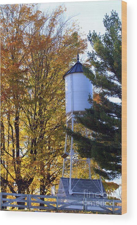 Fall Wood Print featuring the photograph Water tower by Kathy DesJardins