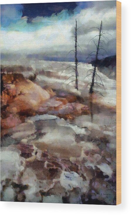 Landscape Wood Print featuring the digital art Waterfalls at Yellowstone by Kai Saarto