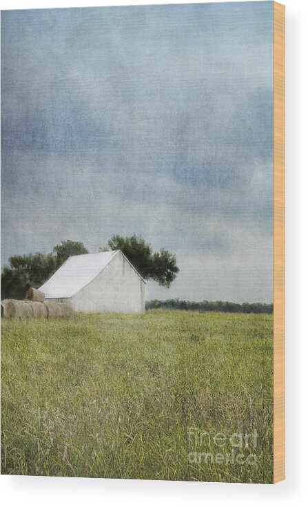 White Barn Wood Print featuring the photograph White barn by Elena Nosyreva