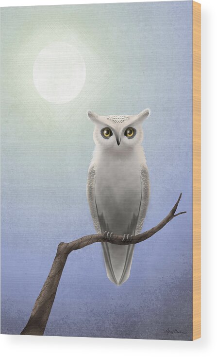 White Owl Wood Print featuring the digital art White Owl by April Moen