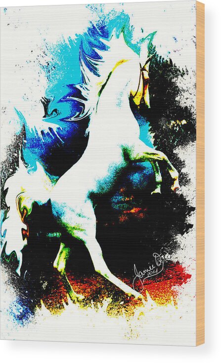 Horse Wood Print featuring the digital art White Stallion in Blue by Janice OConnor
