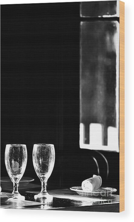 Wine Wood Print featuring the photograph Wine Glasses on Table by Window by Danny Hooks
