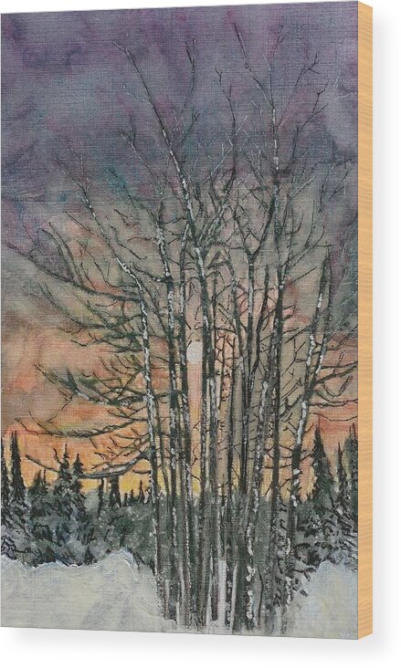 Trees Wood Print featuring the painting Winter Sunset by Cara Frafjord