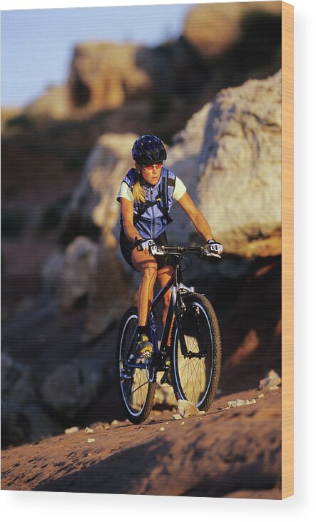 Action Wood Print featuring the photograph Woman Mountain Biking Bartlett Wash by Scott Markewitz