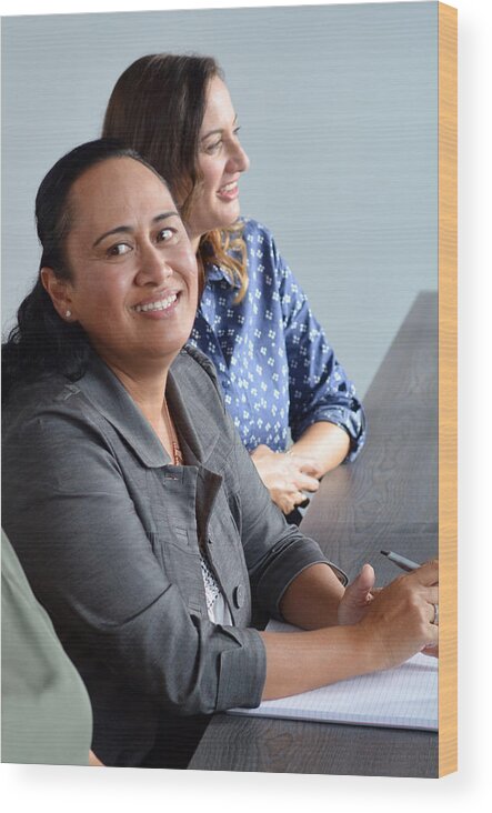 Cool Attitude Wood Print featuring the photograph Woman smile during a business meeting by Rafael Ben-Ari