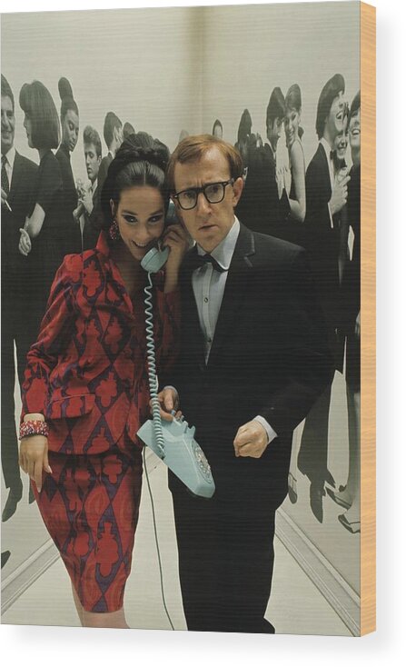 Actor Wood Print featuring the photograph Woody Allen Posing With A Model Holding by David Mccabe