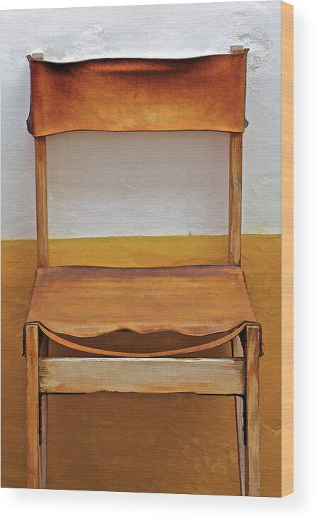 Artistic Wood Print featuring the photograph Worn Leather Outdoor Cafe Chair by David Letts