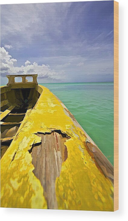 Abandon Wood Print featuring the photograph Worn Yellow Fishing Boat of Aruba by David Letts