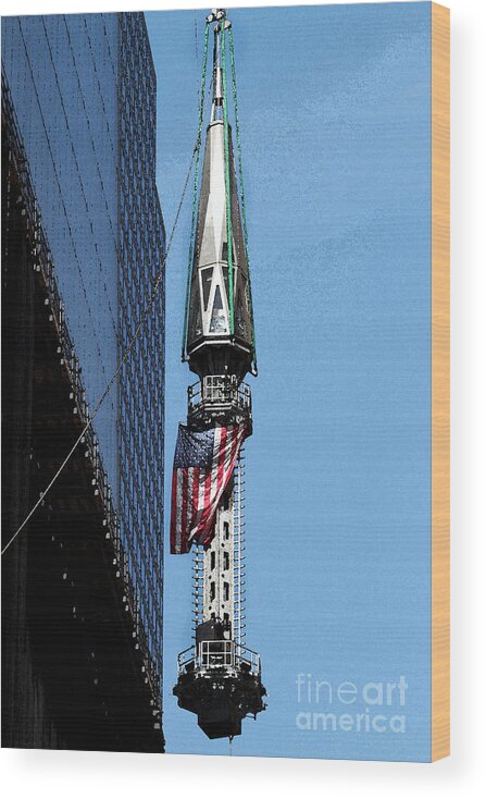One World Trade Center Wood Print featuring the photograph WTC Spire going Up by Steven Spak