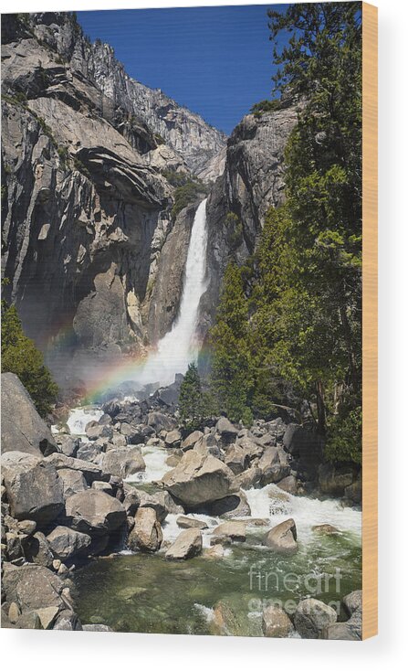 Yosemite Wood Print featuring the photograph Yosemite falls rainbow by Jane Rix