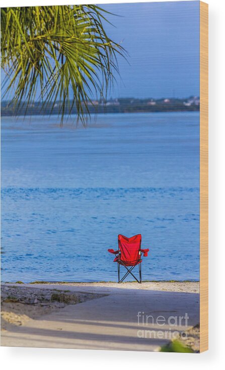Red Beach Chairs Wood Print featuring the photograph You Should be Here by Marvin Spates
