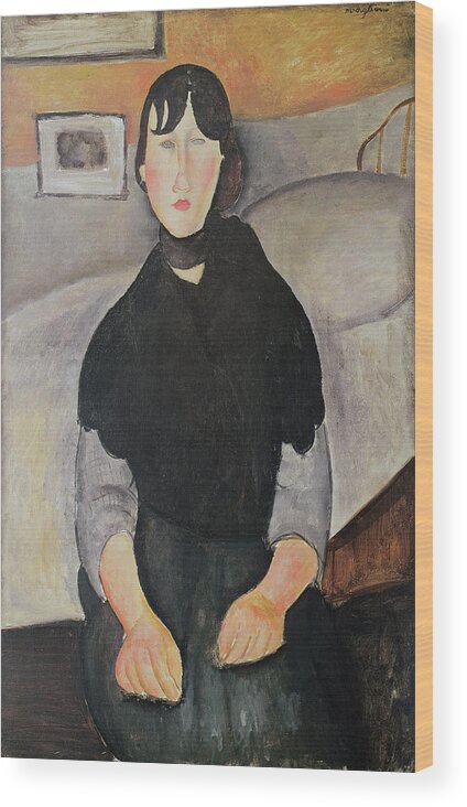 La Fille En Peuple Wood Print featuring the photograph Young Woman Of The People Oil On Canvas by Amedeo Modigliani