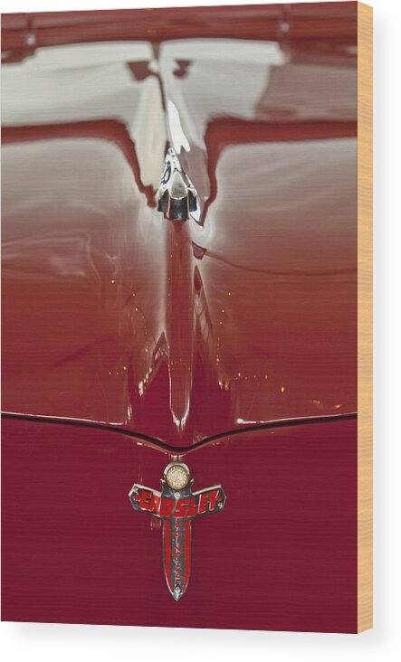 1948 Crosley Convertible Wood Print featuring the photograph 1948 Crosley Convertible Hood Ornament by Jill Reger
