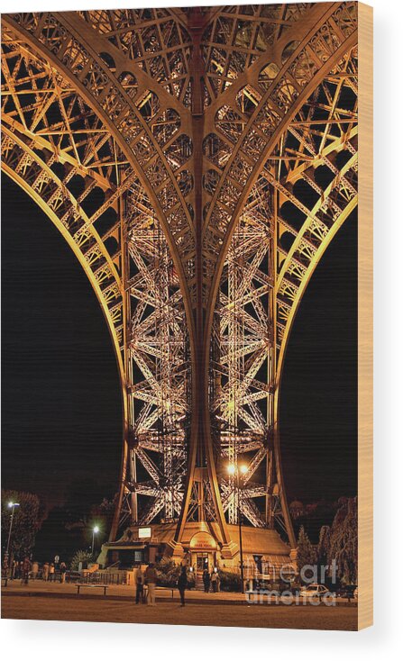 Bauwerke Wood Print featuring the photograph Eiffel Tower at night by Joerg Lingnau