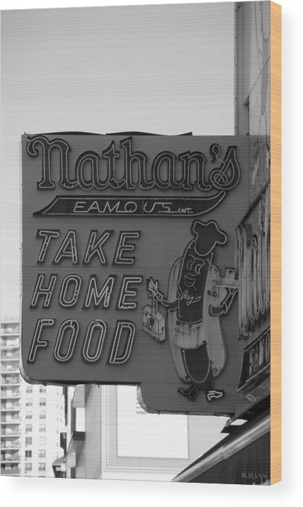 Brooklyn Wood Print featuring the photograph ORIGINAL NATHAN'S in BLACK AND WHITE #1 by Rob Hans