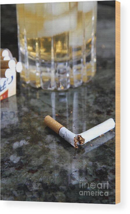 Still Life Wood Print featuring the photograph Alcohol And Cigarettes #2 by Photo Researchers