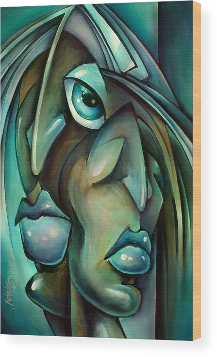 Urban Expression Wood Print featuring the painting 'blue' #2 by Michael Lang