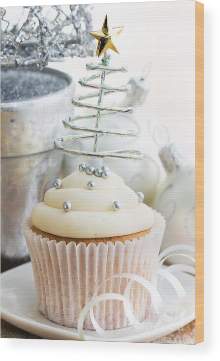 Cupcake Wood Print featuring the photograph Christmas cupcake #3 by Ruth Black