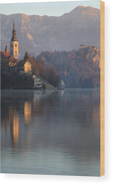 Bled Wood Print featuring the photograph Dawn breaks over Lake Bled #4 by Ian Middleton
