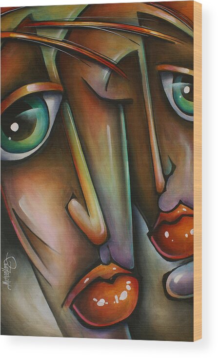 Portrait Wood Print featuring the painting 'Together' #5 by Michael Lang