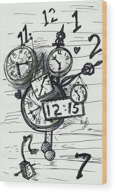 Time Wood Print featuring the drawing Broken Clocks by Rene Capone