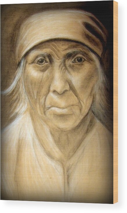 Portrait Wood Print featuring the drawing Aged to Perfection by Linda Nielsen