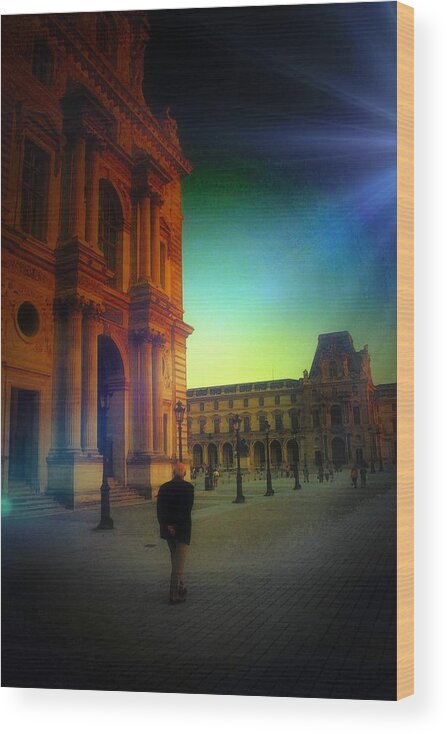 Man Alone Wood Print featuring the digital art Alone In Paris by Carrie OBrien Sibley