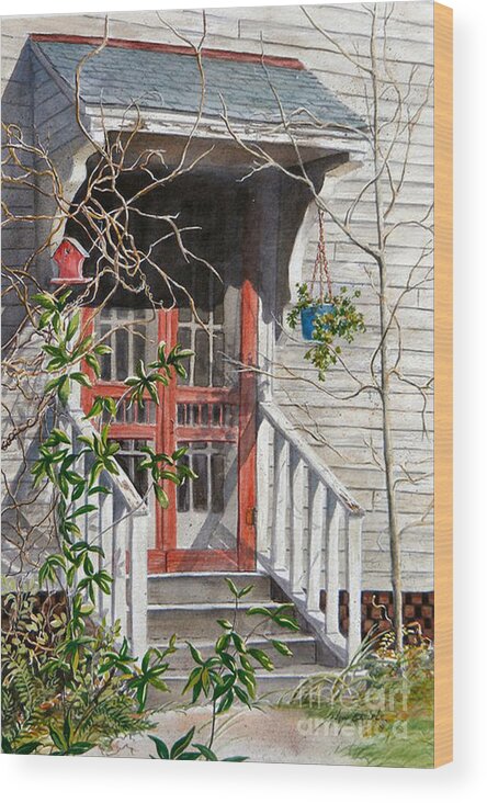 Watercolor Wood Print featuring the painting Back Door Friends SOLD by Sandy Brindle