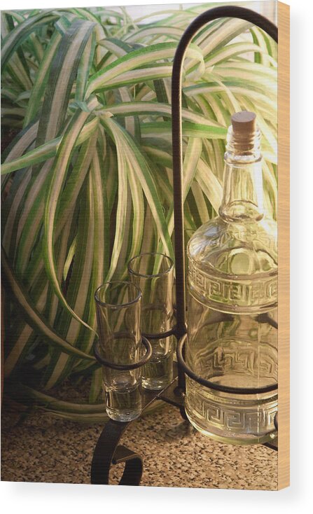 Botanical Wood Print featuring the photograph Backlit Bottle and Glasses by James Woody