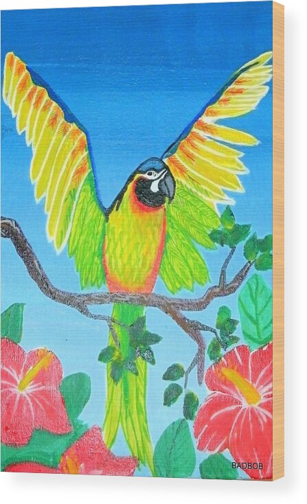 Birds Wood Print featuring the painting Badbird by Robert Francis
